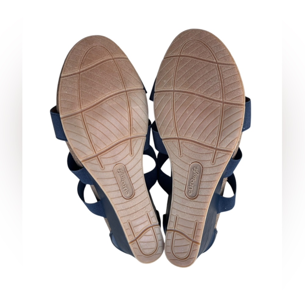 EuroSofft Women's Sandal Gladiator Low Wedge Heel Blue Stretchy Straps Size 11 - Picture 8 of 8